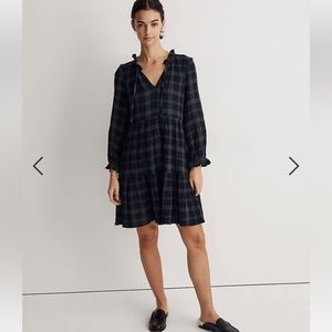 Madewell Tie-neck plaid dress